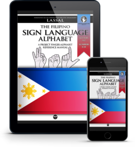 —A Project FingerAlphabet Reference Manual by S.T. Lassal for Project FingerAlphabet. The eBook cover is seen on a tablet and on a smartphone.