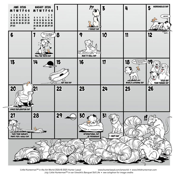Little Hunterman in the Art World—July Calendar Grid