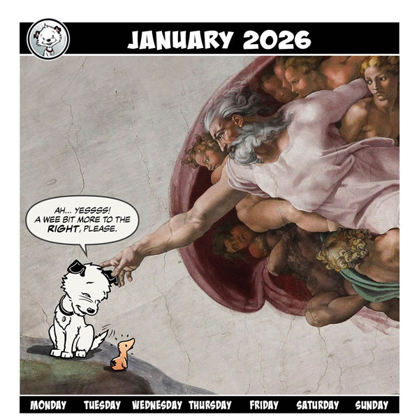 Little Hunterman in the Art World—January Title Image Featuring Michelangelo, The Creation of Adam