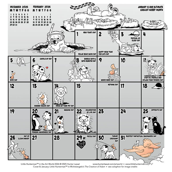 Little Hunterman in the Art World—January Calendar Grid