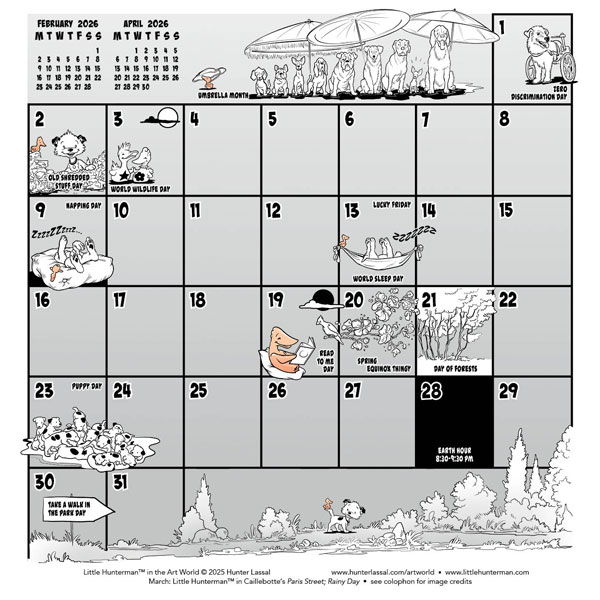 Little Hunterman in the Art World—March Calendar Grid