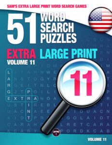 Sam's Extra Large Print Word Search Book, 51 Word Search Puzzles with Extra Large Print, Volume 11. Blue front cover.